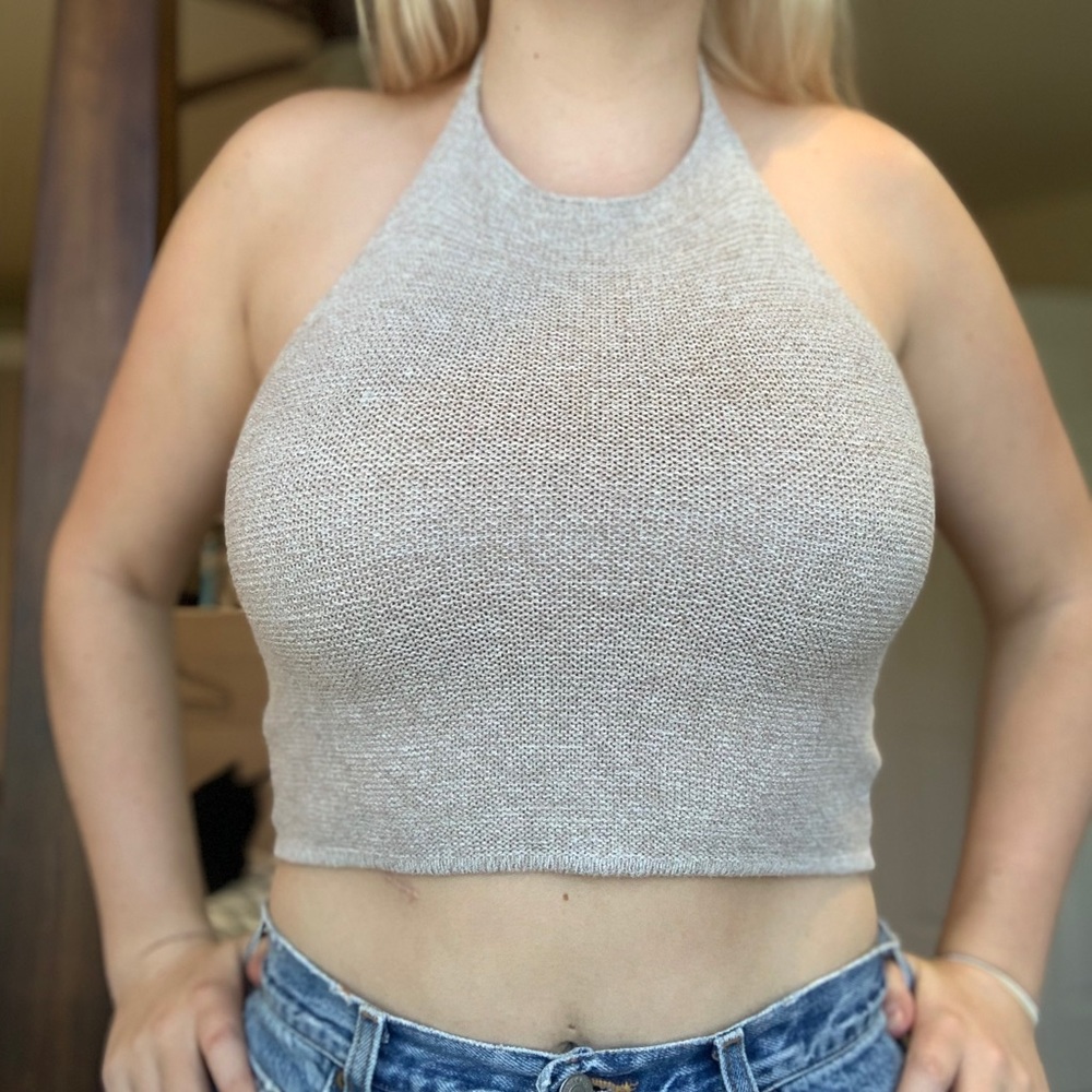 **2 for $20** Tan knit Brandy Melville halter top